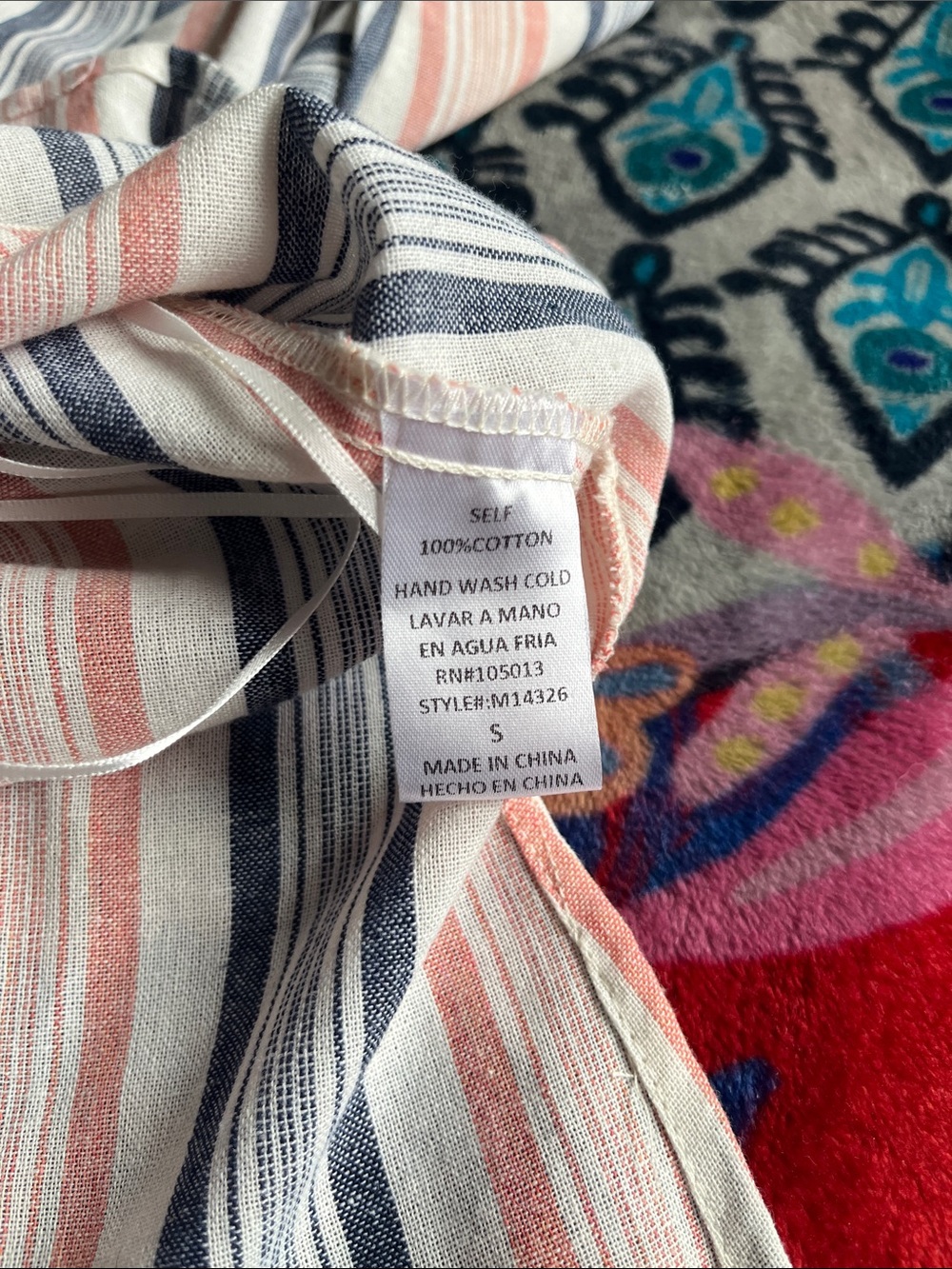 ANDREE BY UNIT Boho Pink/Navy Striped Embroidered Cotton Tie FrontTunic Size S - Picture 13 of 13